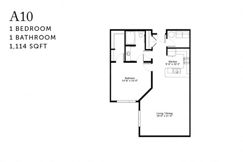 Floor plan for 1 bed, 1 bath, 958 sqft